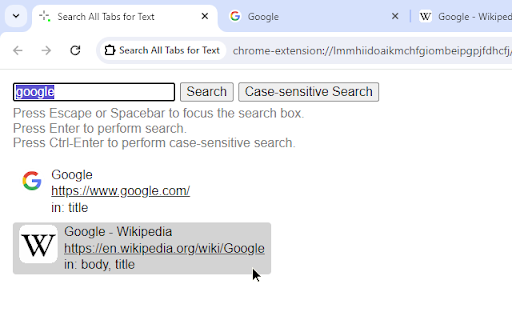 Search All Tabs (Simple but Fast) screenshot 1