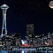 Seattle Skyline. The city in the night lights logo
