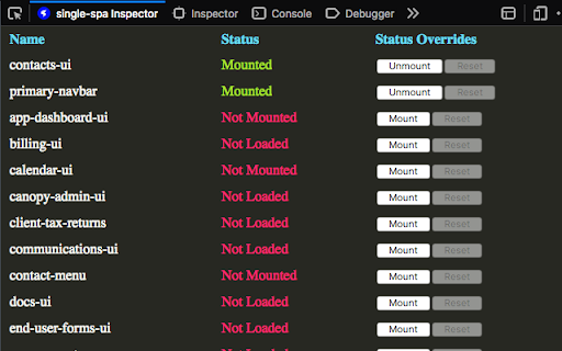 single-spa Inspector screenshot 1