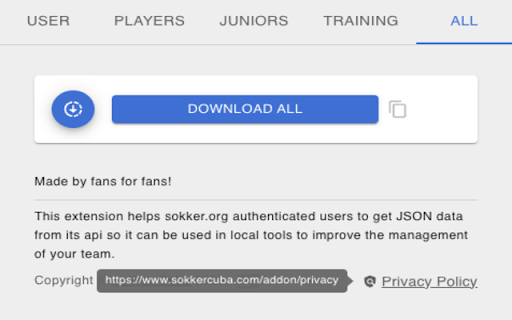 Sokker JSON data exporter screenshot 1
