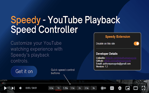 Speedy - YouTube Playback Speed Controller screenshot 1