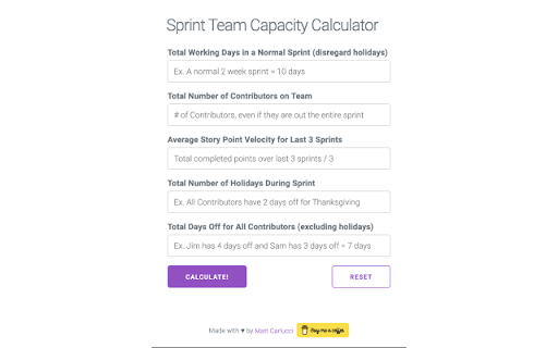 Sprint Team Capacity Calculator screenshot 1