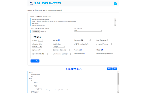 SQL Formatter screenshot 1