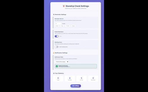 StandUp Clock - Health Reminder screenshot 1