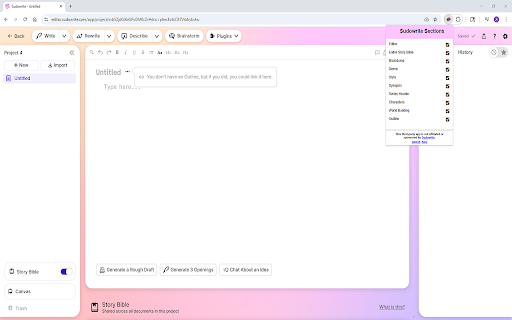 Sudowrite Section Toggle screenshot 1