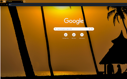 sunset over a vast beach lined with palm trees screenshot 1