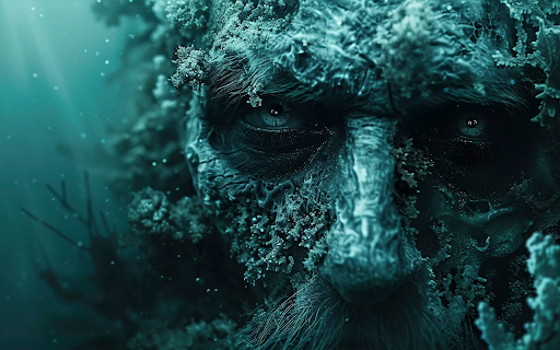 Surreal underwater human head with glowing eyes screenshot 1