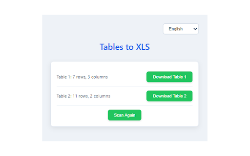 Tables to XLS screenshot 1