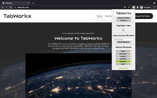 Tabworkx - Save & Switch b/n Windows of Tabs screenshot 1