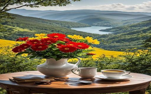 Tea table and flower wallpaper screenshot 1