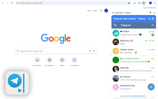 Telegram Web Side Panel - Instant Messenger Sidebar - Tabbee screenshot 1