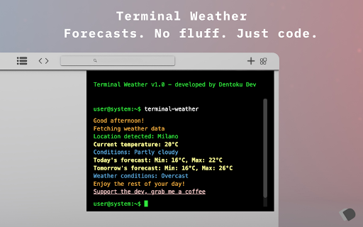 Terminal Weather - Retro Command Line Forecast & Weather Tracker for Chrome screenshot 1