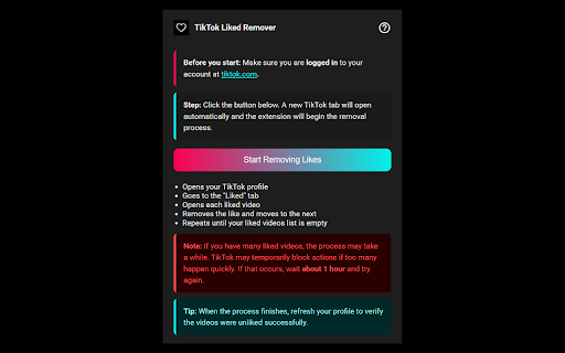 TikTok All Liked Videos Remover screenshot 1