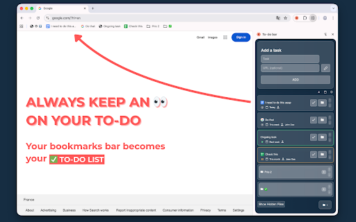 To-Do Bookmark Bar screenshot 1