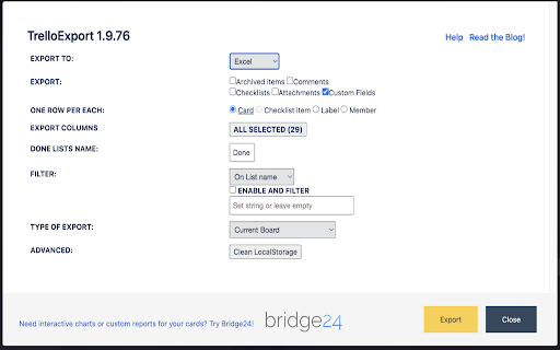 TrelloExport screenshot 1