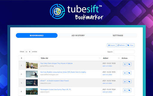 TubeSift Bookmarker screenshot 1