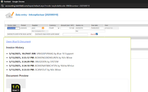 Twinfield Blue10 invoice extension screenshot 1