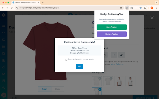 Unofficial Design Positioning Tool for Shirtigo Cockpit screenshot 1