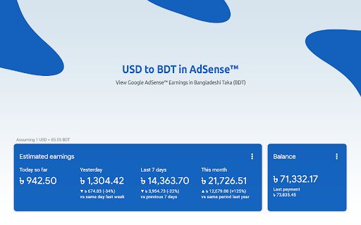 USD to BDT in AdSense screenshot 1