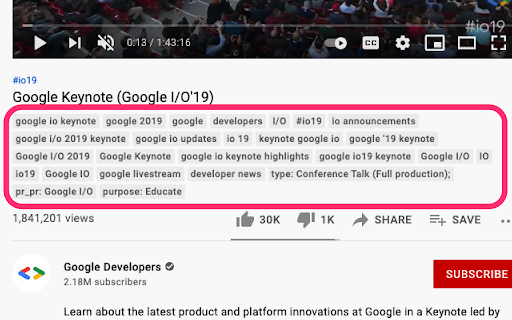 Video Tag Viewer for YouTube screenshot 1