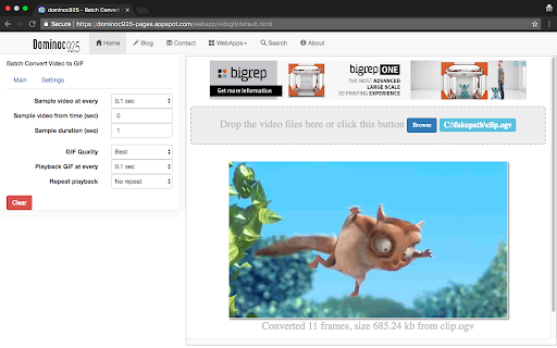 Vidzgif - Video to Animated GIF Sampler screenshot 1