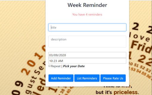 Weekly Reminders - for Google Chrome™ screenshot 1
