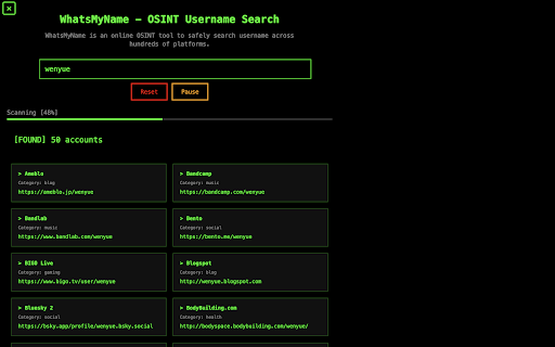 WhatsMyName screenshot 1