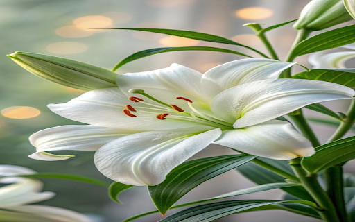 White lilies in full bloom Wallpaper screenshot 1