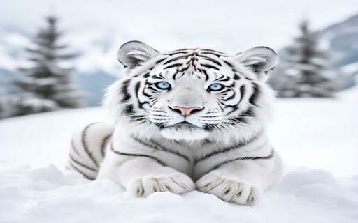 white tiger lying on snow wallpaper screenshot 1
