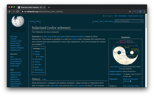 Wikipedia Solarized Dark Theme screenshot 1