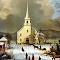 Winter Christmas church house painting theme logo