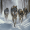 wolf pack on snow mountain logo