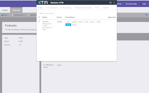 XTM Marketo connector screenshot 1