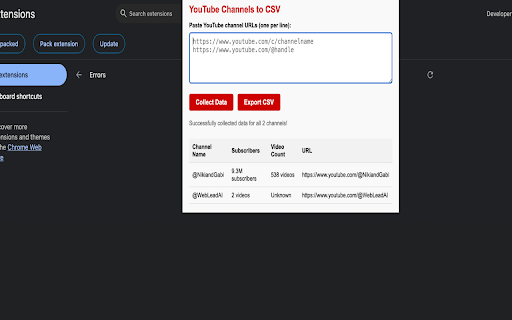 YouTube Channels to CSV screenshot 1