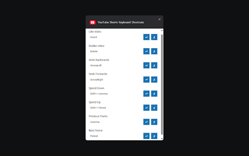 YouTube Shorts Keyboard Shortcuts screenshot 1