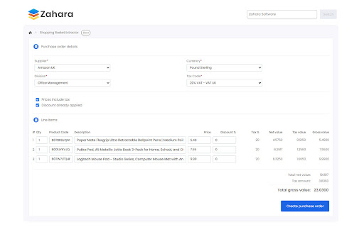 Zahara - Shopping basket extractor screenshot 1