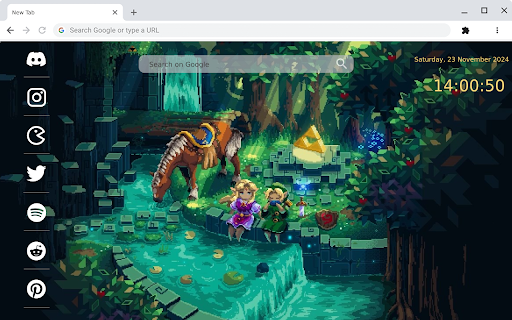Zelda Waterfall Stream: Enchanting Pixel Art Live Wallpaper for Chrome screenshot 1